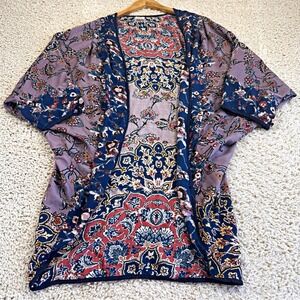 Mahila Kimono Cardigan Womens OS Purple Floral Medallion Modal Excellent Boho